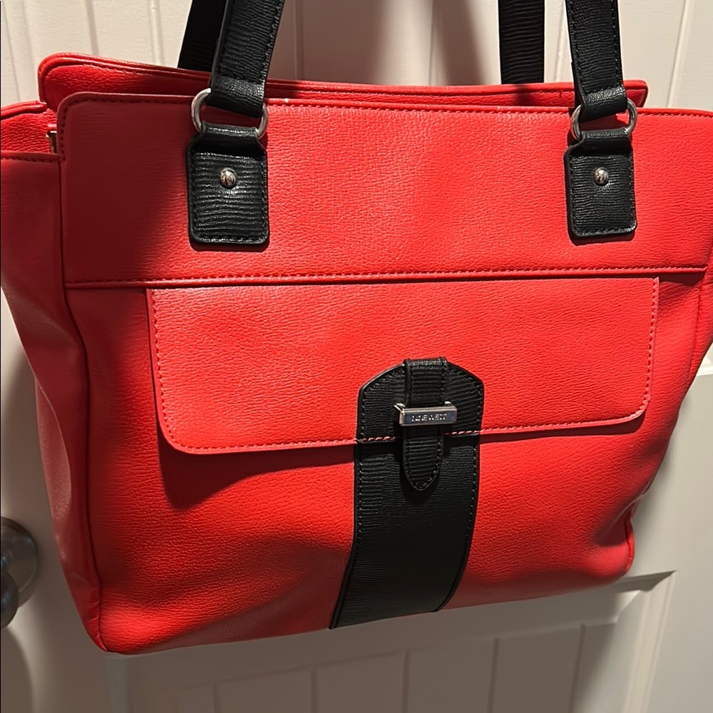 Red and Black Leather Tote Bag